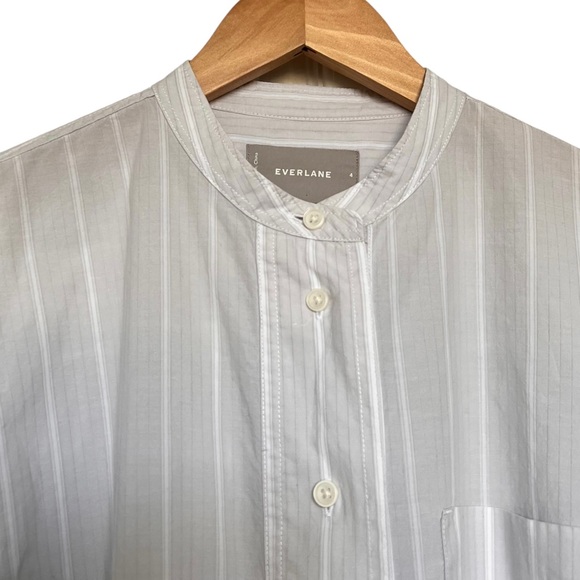 Everlane Women's Grey White Striped Oversized 100%Cotton Collarless Shirt Size4 - Picture 6 of 15